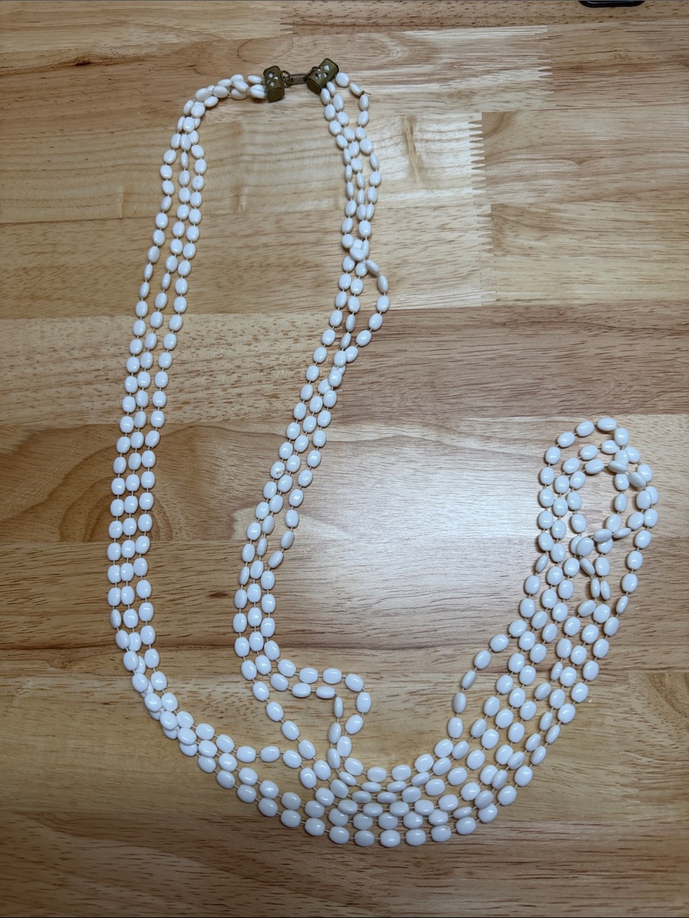 Vintage Long White Beaded Multi-Strand Necklace